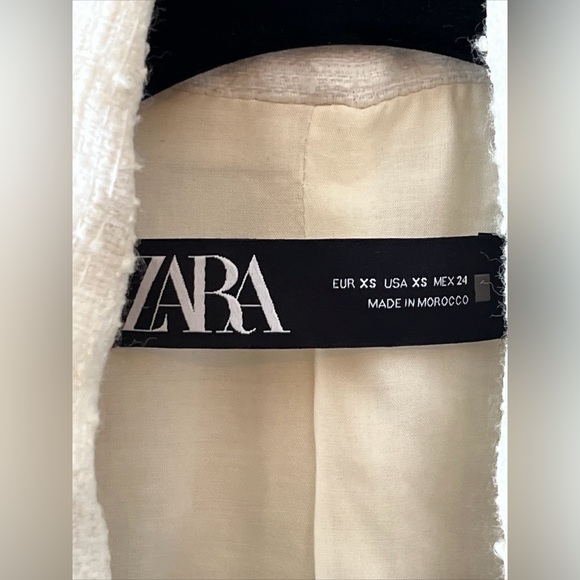 ZARA WOMAN Size XS Textured Cropped Blazer Short Jacket Cream White Gold Buttons - Picture 5 of 13